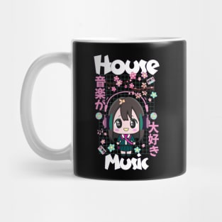 HOUSE MUSIC - Cute Kawaii Character (white/pink/mint) Mug